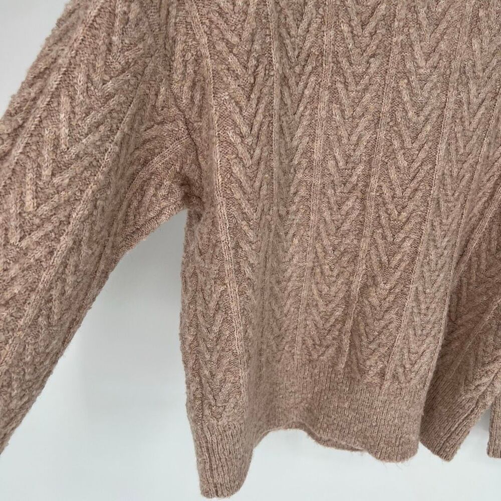 JASON WU Sweater Medium Tan V-Neck Chevron Knit Pullover Long Sleeve Cozy Winter - Picture 7 of 12